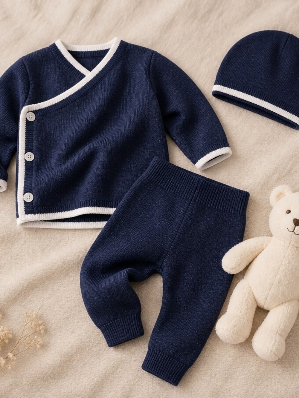 Edgehill Collection Navy and White Knit Baby Matching Set